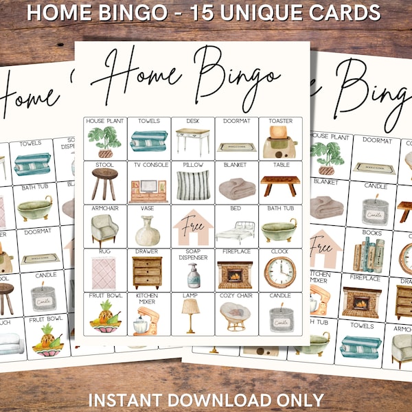 Home Bingo/ Scavenger hunt game for housewarming/ new home party activity - 15 bingo sheets and calling cards - INSTANT DOWNLOAD