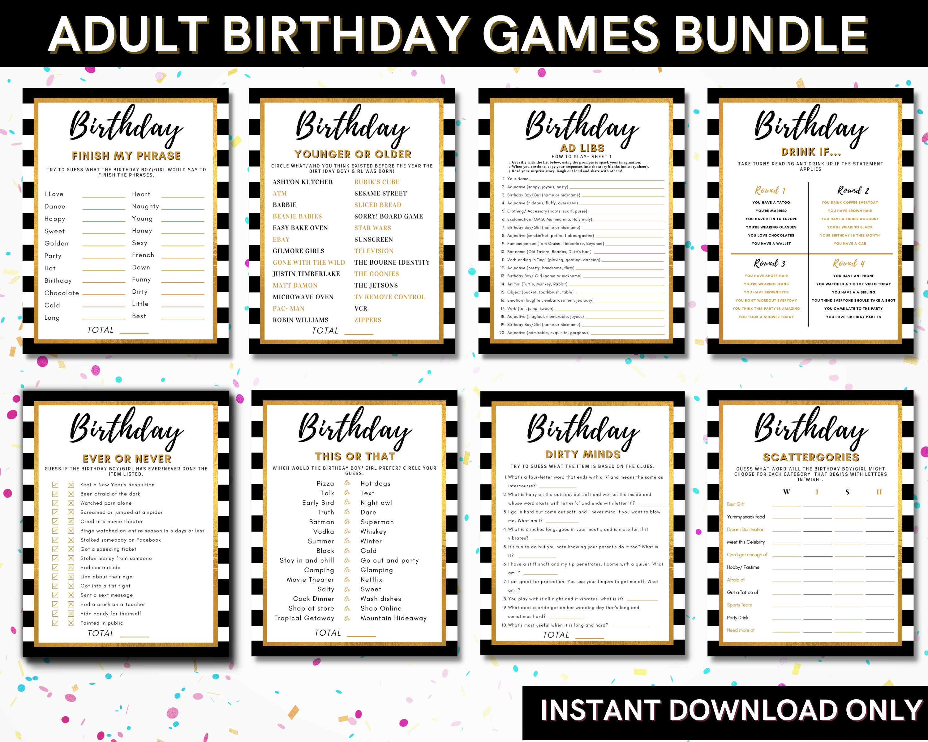 Adult Birthday Party Games bundle for boy/ girl bday Use for - Etsy  Österreich