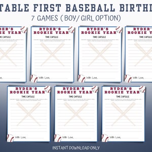 Rookie of the year or first baseball birthday games bundle for fun party activity for 1st boy or girl birthday party - INSTANT DOWNLOAD