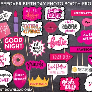 Sleepover Birthday Photo Booth Props: Fun Party Activity (Digital Download)