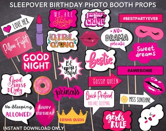Sleepover Birthday Photo Booth Props: Fun Party Activity (Digital Download)
