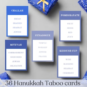 Cartes de jeu tabou Hanoucca/Hanoucca pour une activité familiale amusante - jeu de devinettes juif à imprimer - TÉLÉCHARGEMENT IMMÉDIAT