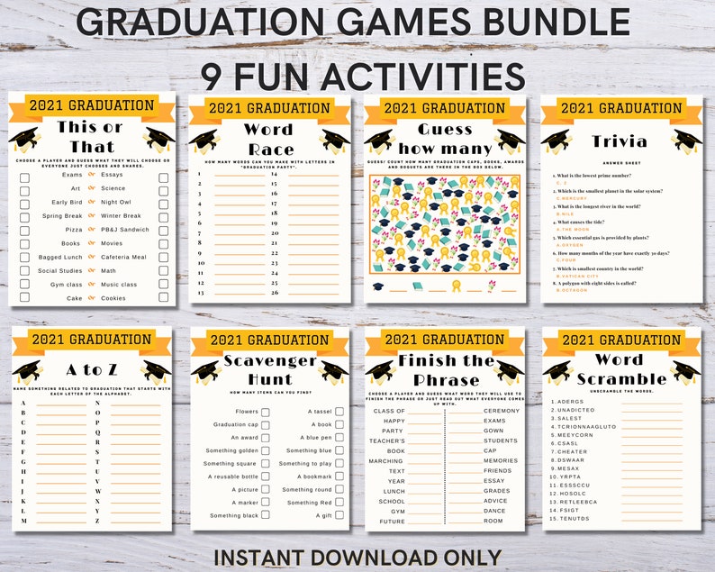 graduation games printable for fun party activity to celebrate etsy