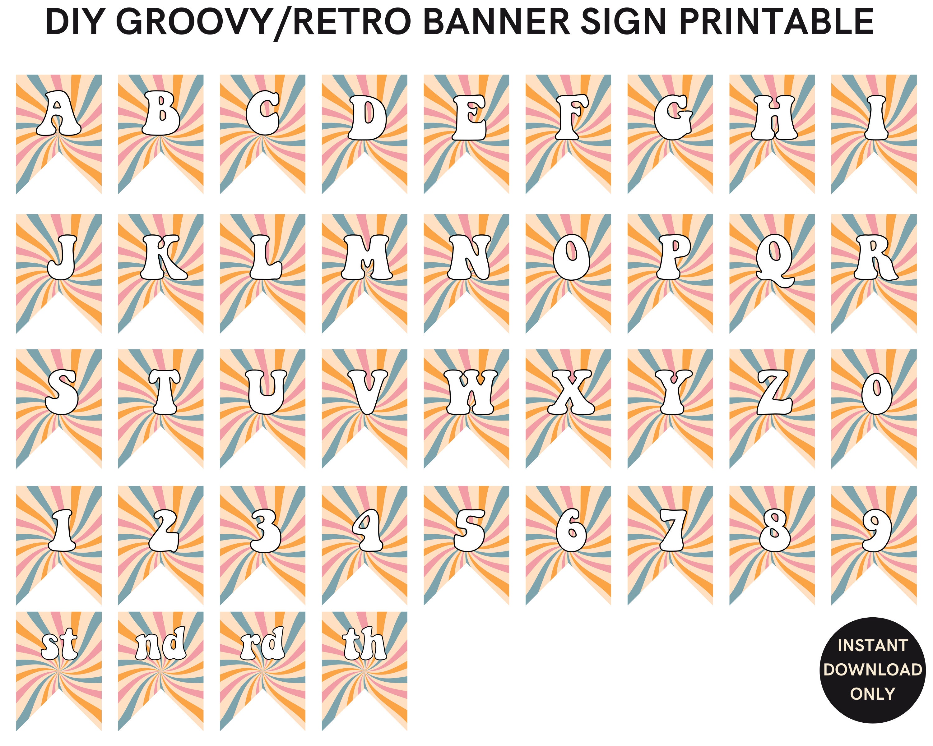 DIY Groovy Retro Banner Sign Printable (Instant Download)