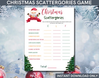 Kids Christmas Scattergories game printable - Use for holiday party with family, friends and kids - INSTANT DOWNLOAD