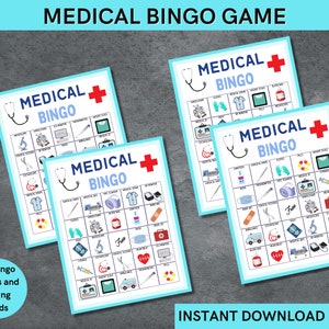 Medical Bingo game for nurse/ doctor graduation or retirement party activity - 30 bingo sheets and calling cards - INSTANT DOWNLOAD