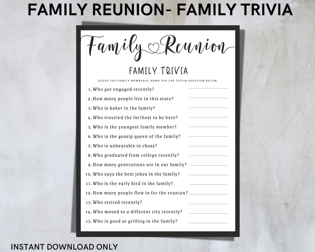 Family Reunion Family Trivia Game for Fun Activity -use for Family ...