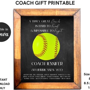 Softball Coach Gift Printable: Editable Team Thank You (Digital Download)