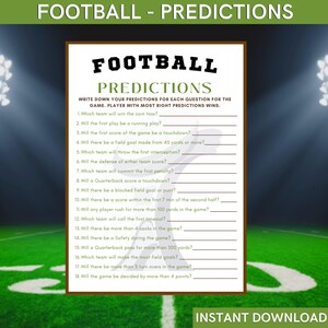 Football Predictions Game: Super Bowl Party Printable (Instant Download)