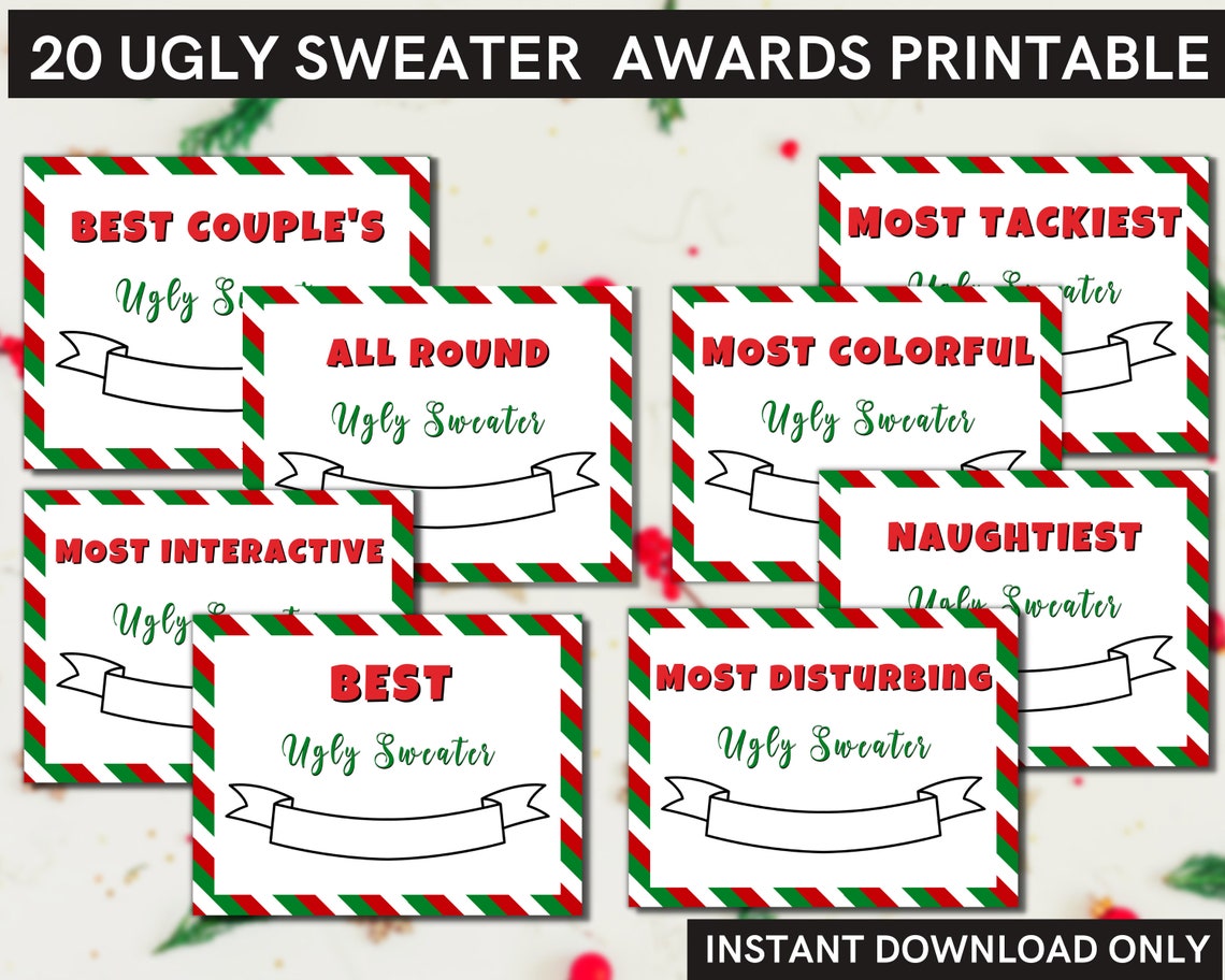 Ugly Sweater Party Awards Printable Bundle Use for Christmas | Etsy