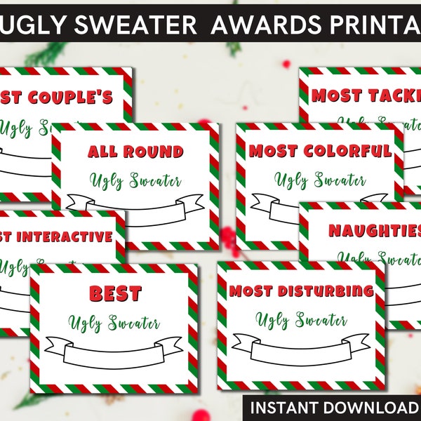 Ugly Sweater party awards printable bundle  - Use for Christmas or Holiday sweater party - 20 awards included - INSTANT DOWNLOAD