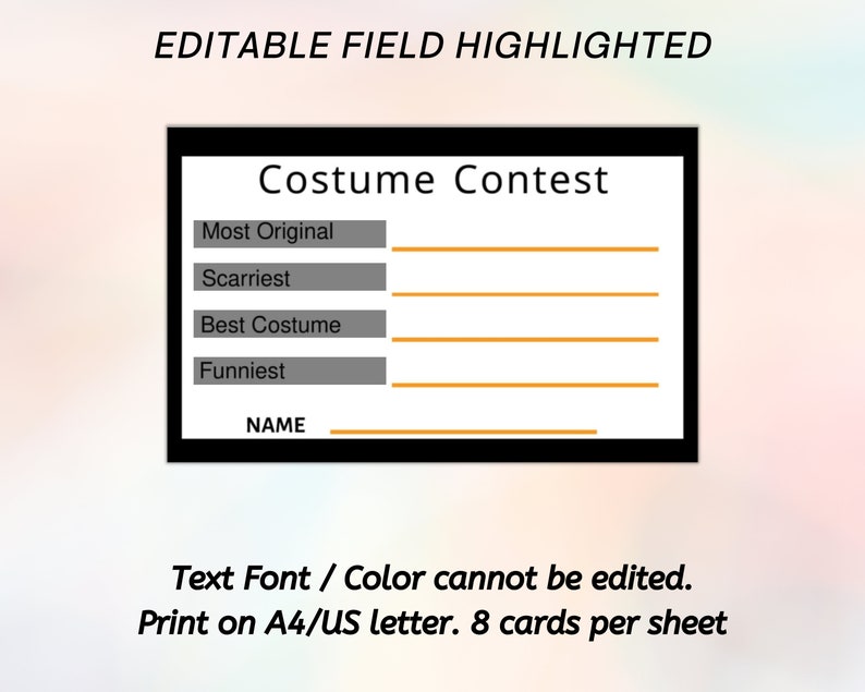 Halloween Costume Contest Award & Voting Card for Party at Home, Work