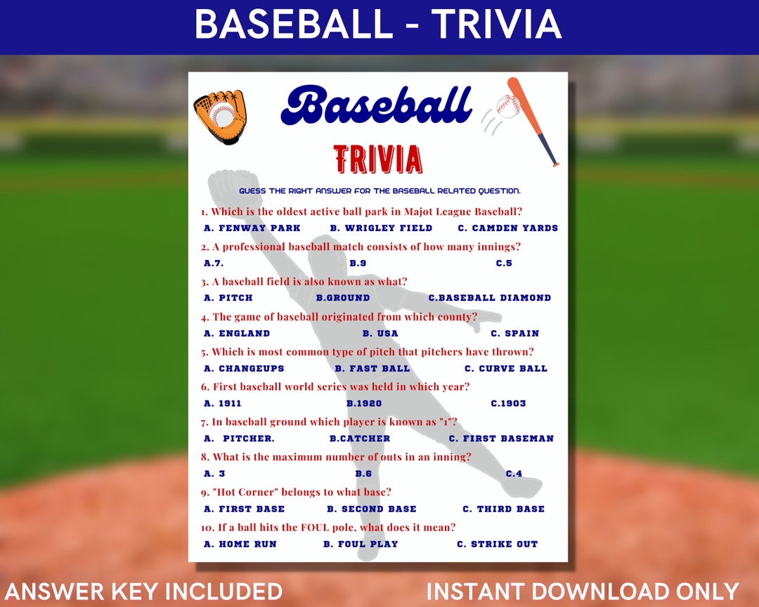 Baseball Trivia Party Game for a Birthday or Sports Team Fun Activity ...