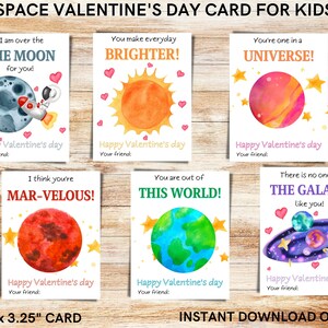 Ruimte Valentijnsdagkaarten voor kinderen - Gebruik voor klas/kinderdagverblijf kleuterschool - Leuke Valentijn ruimtekaart afdrukbaar INSTANT DOWNLOAD