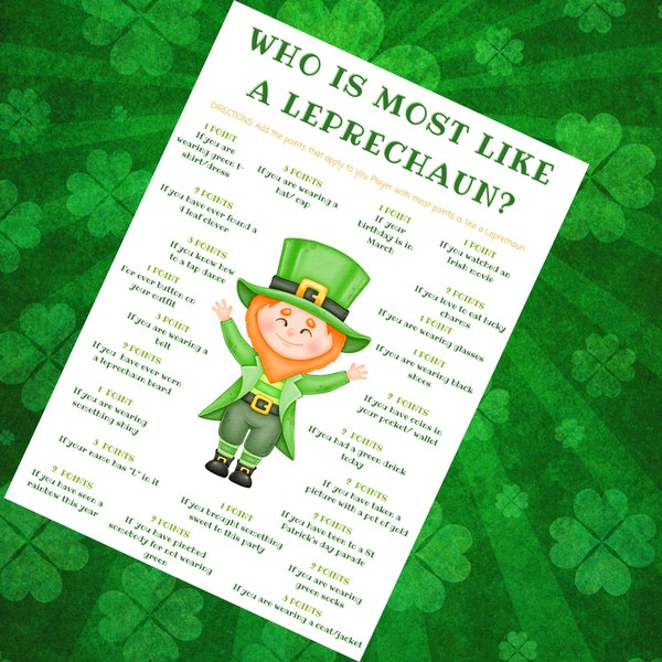 Who is most like a Leprechaun game for kids, teens & adults - Icebreaker game for home or classroom party game - INSTANT DOWNLOAD