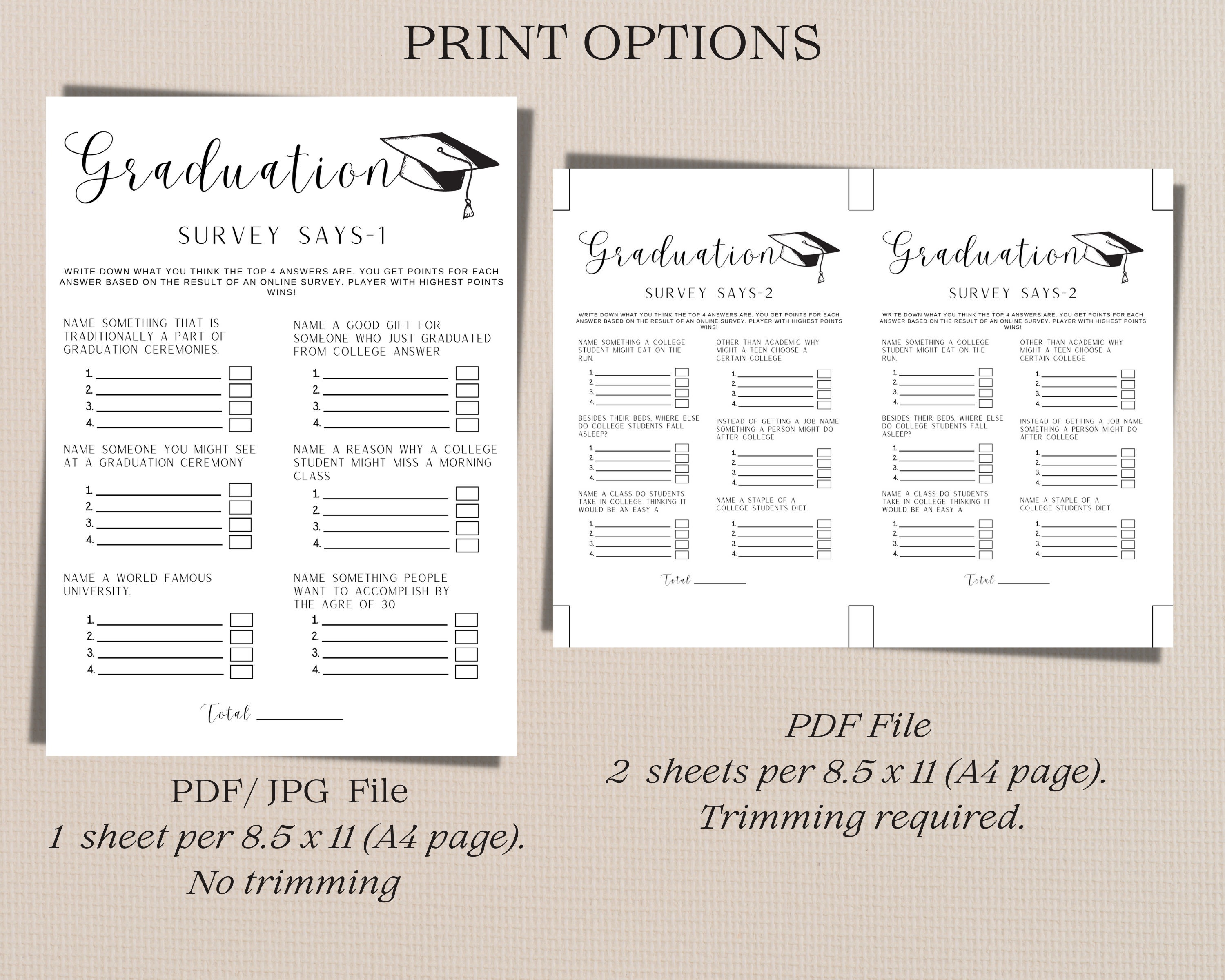 Modern/ Minimalist Graduation Party Survey Says Game - Simple Grad ...