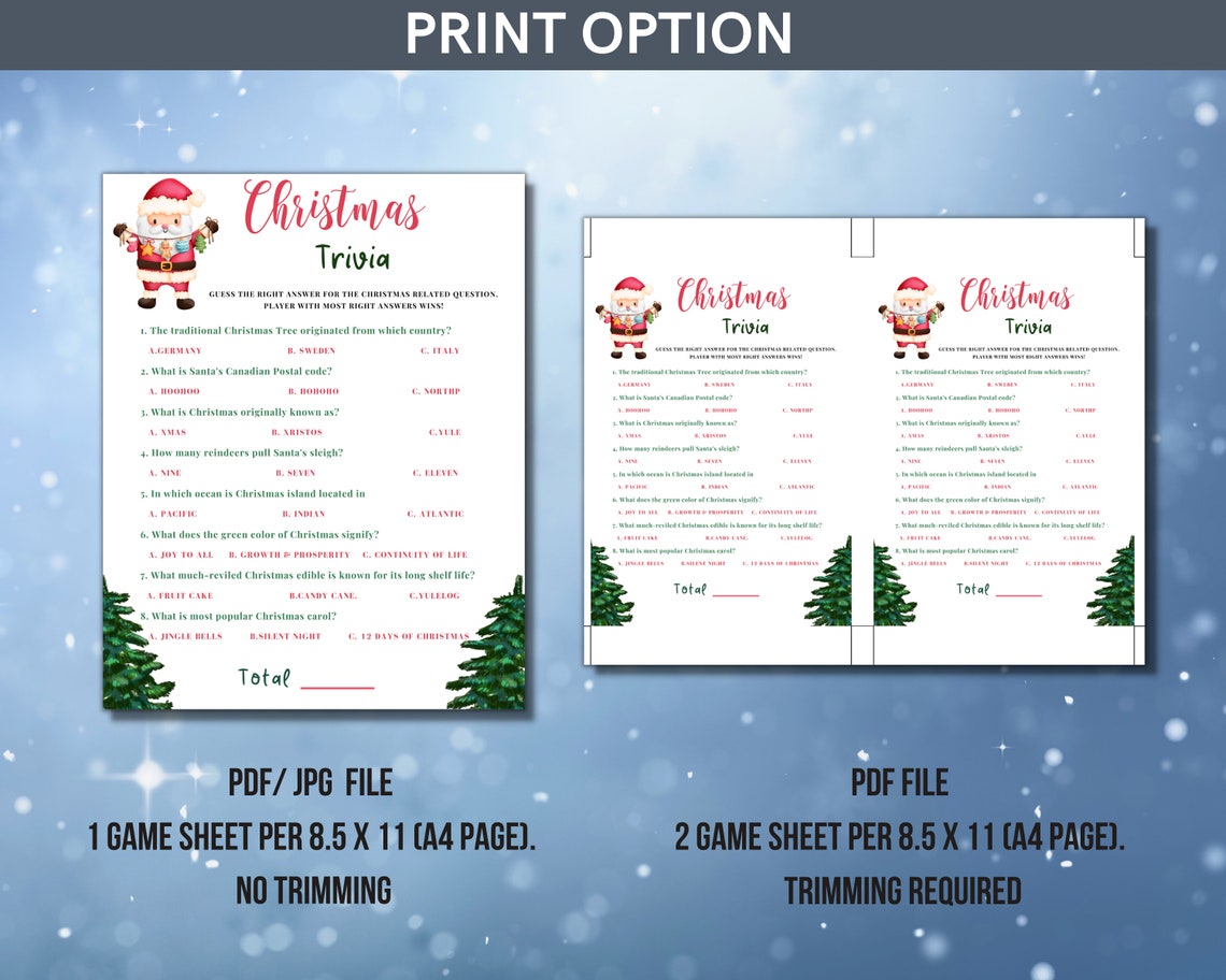 Kids Christmas Trivia Game Printable Use for Holiday Fun at - Etsy