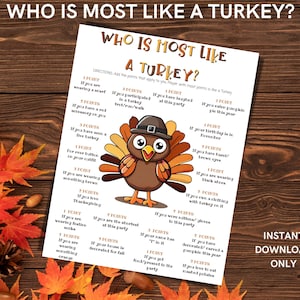 Wer ist am ähnlichsten wie ein Truthahn Spiel für Kinder, Jugendliche & Erwachsene - Eisbrecher / Urlaub / Thanksgiving / Herbstpartyspiel - INSTANT DOWNLOAD