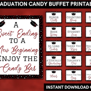 Red & Black Graduation Candy Buffet Signs: Party Decoration (Instant Download)
