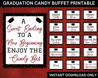 Red and Black Graduation candy buffet signs printable- Grad party decoration for candy favor table - INSTANT DOWNLOAD