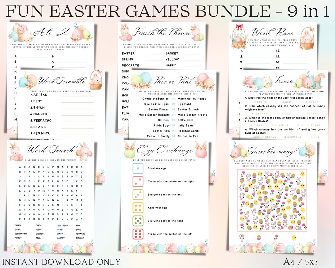 Easter Games Printable Bundle for Fun Activity With Kids, Family ...