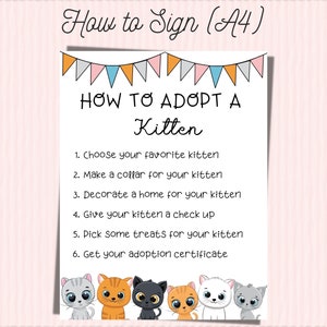 Kitten adoption party signs for kids Cat Love Birthday Kitty/ Fur baby adoption party printable Adopt a Pet party INSTANT DOWNLOAD ONLY image 4