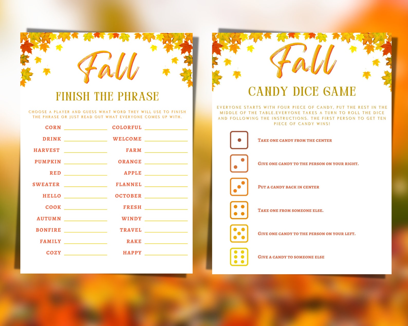 Fall/ Autumn Games Bundle for Kids Teens & Adults 8 Fun Etsy