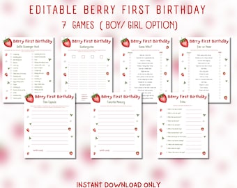 Berry First Birthday Games Bundle: 7 Party Activities (Digital Download)