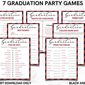Black & Red Graduation Party Games: 7 Game Bundle (Instant Download)