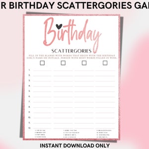 Rose Gold Geburtstags-Scattergories-Spiel: Meilensteinparty (Instant Download)
