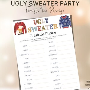Ugly Sweater Party Game: Finish the Phrase (Instant Download)