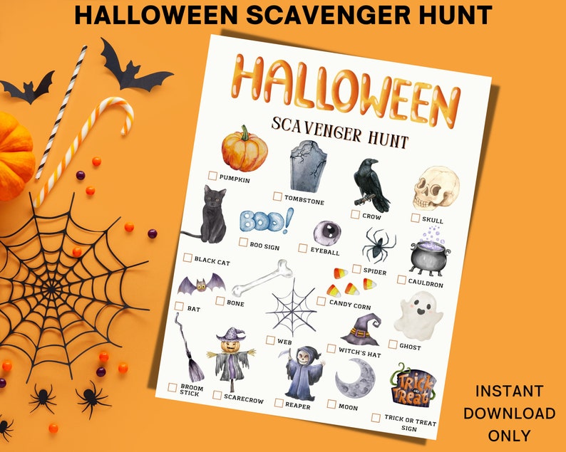 Halloween Scavenger Hunt Game Printable for Kids Picture or - Etsy