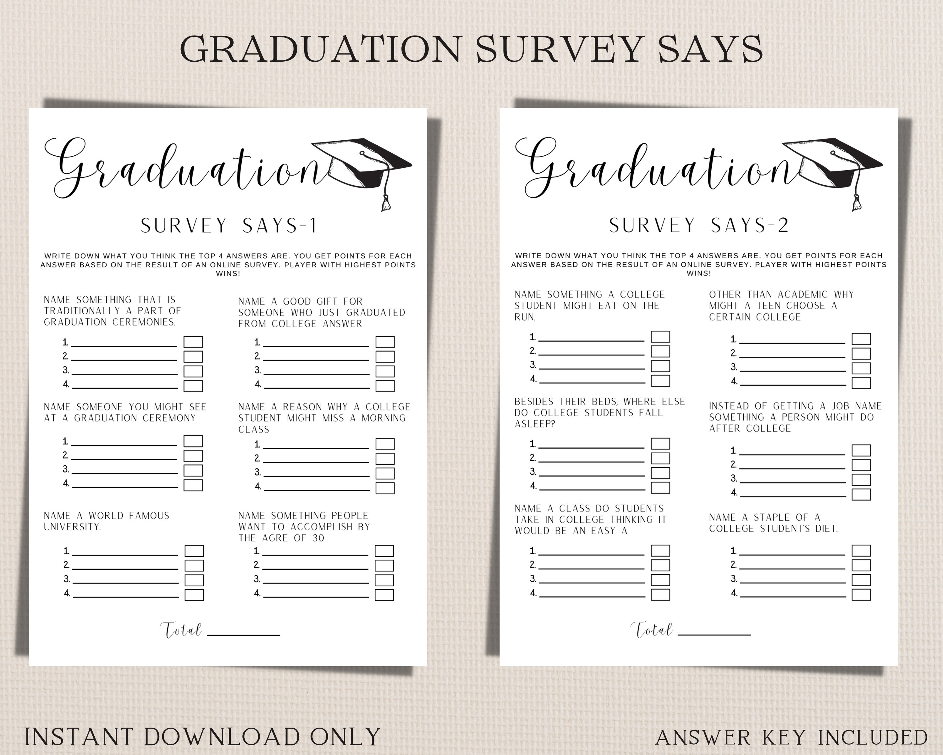 Modern/ Minimalist Graduation Party Survey Says Game - Simple Grad ...