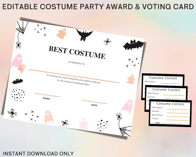 Halloween Costume Contest Award & Voting Card for Party at Home, Work