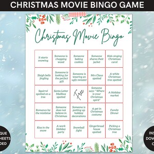 Christmas Movie Bingo game for fun Christmas activity with family and friends -Can use for Hallmark holiday movies - INSTANT DOWNLOAD
