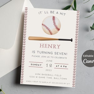Anniversaire modifiable pour les enfants de baseball/invitation à une fête d'équipe – Utilisation pour toutes les étoiles, les sports ou une fête de jeu de balle – Carte 5 x 7 – Édition et téléchargement uniquement.