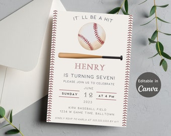 Editable Baseball Birthday Invitation: Team Party, All-Star (5x7 Card)