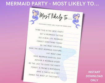 Mermaid party game most likely to is a fun activity - Mermaid Birthday/ Sleepover/ kids party - Girl mermaid party game- INSTANT DOWNLOAD