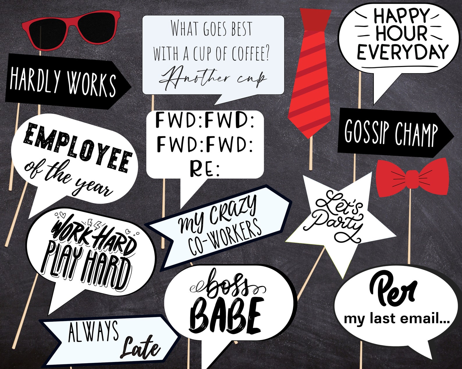 Work or Office Party Photo Booth Props Printable for Fun Team Activity