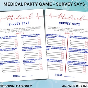 Medical Survey Says game for nurse/ doctor party activity - Use for Medical Birthday, Work, Retirement/ Graduation - INSTANT DOWNLOAD