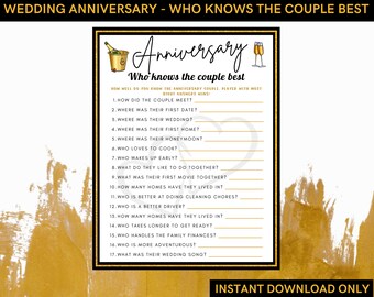 Wedding Anniversary who knows the couple best game - Use for any Milestone Anniversary party with family and friends - INSTANT DOWNLOAD