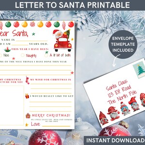 Carta a Papá Noel imprimible para actividades navideñas divertidas para niños - Carta al Polo Norte - Incluye plantilla de sobre - DESCARGA INSTANTÁNEA