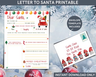 Afdrukbare brief aan de kerstman: kerstactiviteit voor kinderen met envelop (direct downloaden)