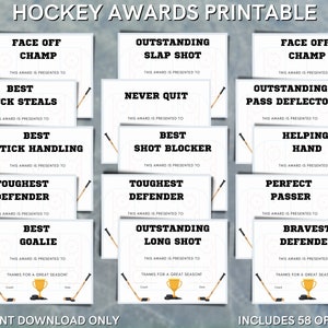 Hockey birthday/ end of season awards printable for kids team party fun - Includes 58 options  - 8.5x 11 or A4 size - INSTANT DOWNLOAD
