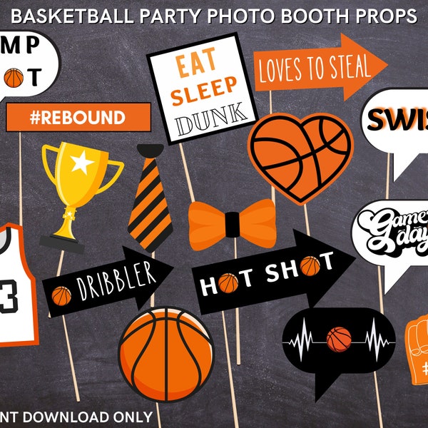 Basketball Party photo booth props printable for fun activity - Use for Birthday, Graduation, team or sports based party - INSTANT DOWNLOAD