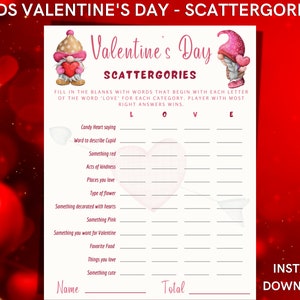 Kids Valentine&#39;s Day Scattergories Game: Classroom Party Activity (Instant Download)