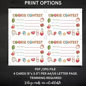 Cookie Swap or Exchange Contest Voting Cards &amp; Board Sign for Fun ...