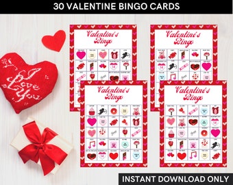 Valentine Bingo Game: 30 Printable Cards (PDF & JPG, Instant Download)
