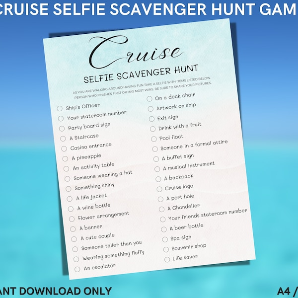 Kreuzfahrt-Selfie-Schnitzeljagdspiel zum Spaß auf Schiffsaktivität - Verwenden Sie zum Geburtstag, Bachelorette / Junggesellenparty-Erwachsenerkreuzfahrtaktivität