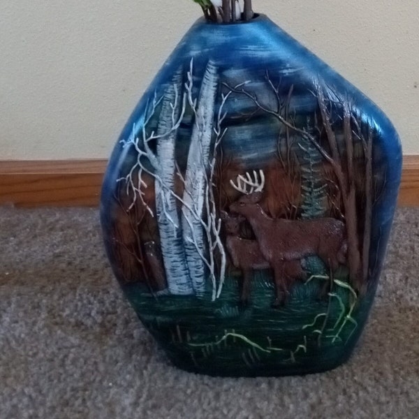 Deer Woodland Scene Vase